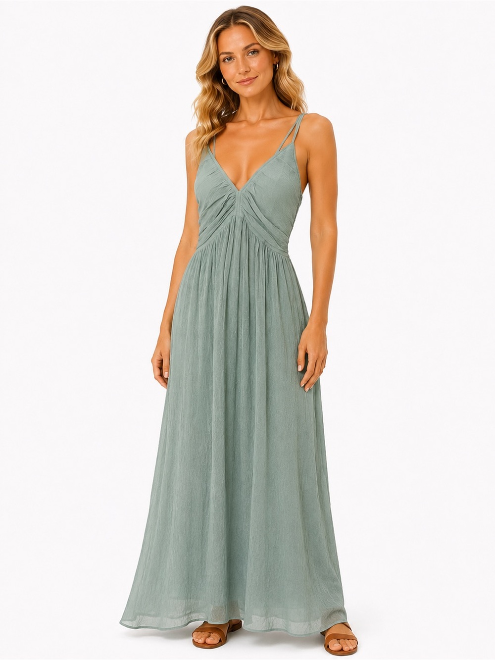 NWT Mystree Size Large Strappy V-Neck Maxi Dress in Sage Green